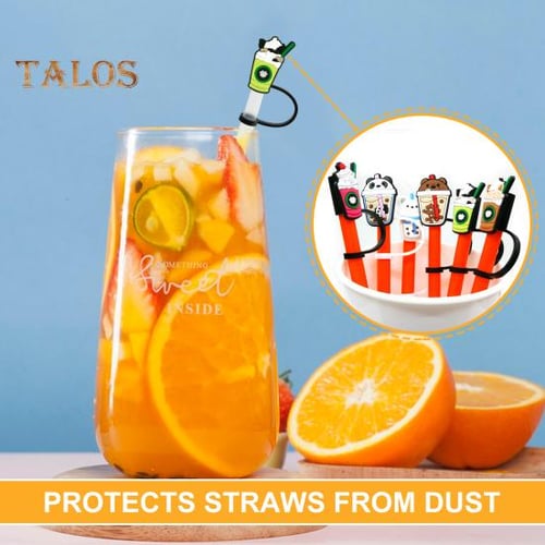 6 PCS Straws Replacement with 6PCS Funny Straw Cover Caps for