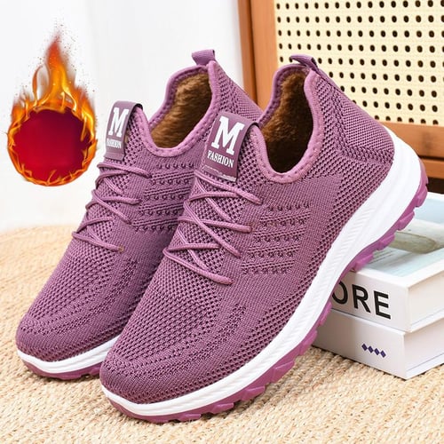 Cheap Women's Winter Fur Lined Warm Lightweight Sneakers Outdoor Anti-slip  Breathable Sports Shoes Lace-Up Thicken Fleece Lined Casual Sneakers for  Women