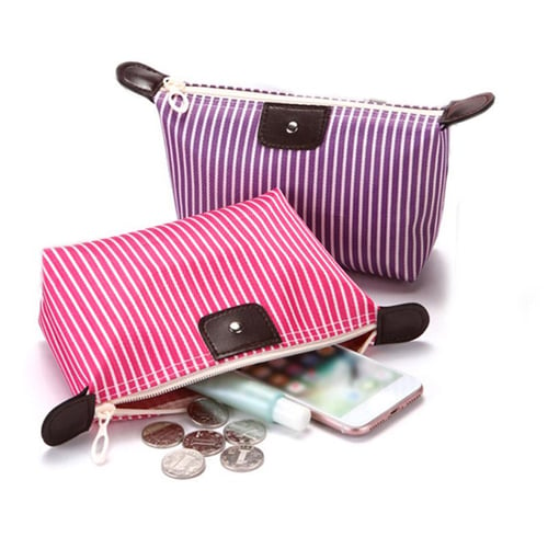 1pc Purple Checkered Plush Large Cosmetic Bag With Cute Fluffy