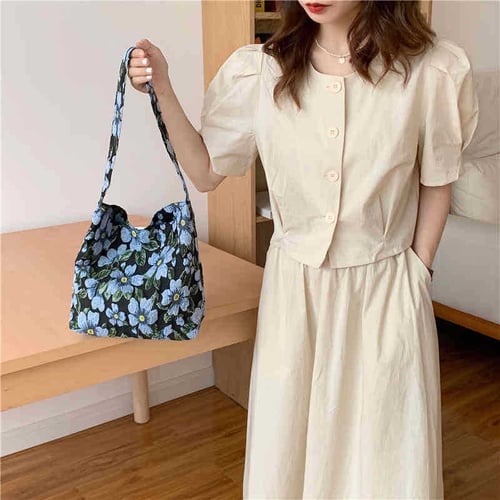Retro Jacquard Women's Underarm Bag Casual Satin Ladies Flower Shoulder  Bags Elegant Female Small Tote Purse Shopper Handbags