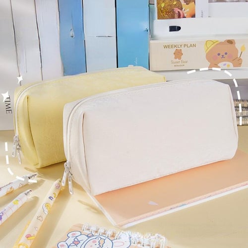 Portable large capacity pencil case solid color cute stationery bag school  student pencil bag girls multifunctional storage bag