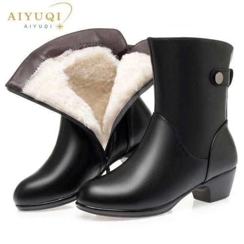 HSMQHJWE Womens Hunting Boots Womens Heeled Boots Women'S Autumn And Winter  New Thick High Heel Leather Side Zipper Fashionable Versatile Short Boots  Mini Fluff 