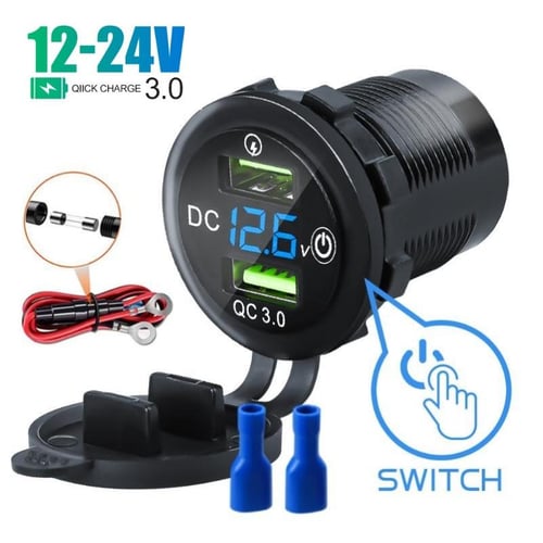 Dual USB QC 3.0 Fast Charge Car Motorcycle Boat Socket Green Light with  Switch Voltage Display modified Car Charger for Phone 12-24V Universal -  buy Dual USB QC 3.0 Fast Charge Car