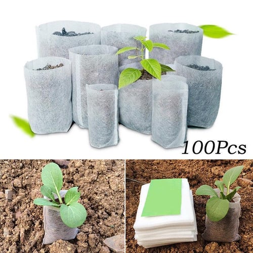 400 Pcs Seeding Bags Small Plant Grow Bags Non-Woven Seedling Raising Pots  Gardening Supply for Home Garden 