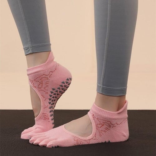 Cheap Five Toes Women Yoga Socks Silicone Non-slip Bandage Ballet Pilates  Socks Backless Breathable Cotton Indoor Dance Sports Socks
