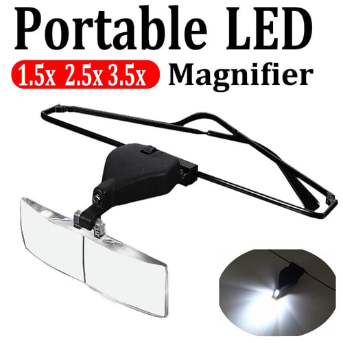 2.5X Magnifying Glass Reading Glasses Portable Magnifier Headband Eyeglasses  Acrylic Lens with 2Led Light for Repair Reading