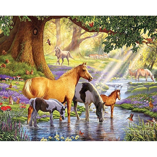 5D DIY Diamond Painting Animal Horse Cross Stitch Kit Full Drill Square  Embroidery Mosaic Art Picture of Rhinestones Decor Gift