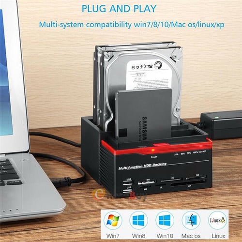 HDD Docking Station 2.5 /3.5 SSD IDE SATA Clone Hard Drive Multi Card  Reader