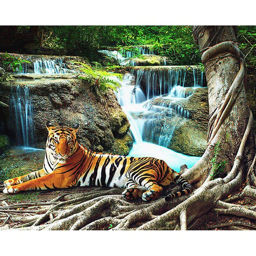 Diamond Embroidery Animal Tiger 5d Diamond Painting Waterfall