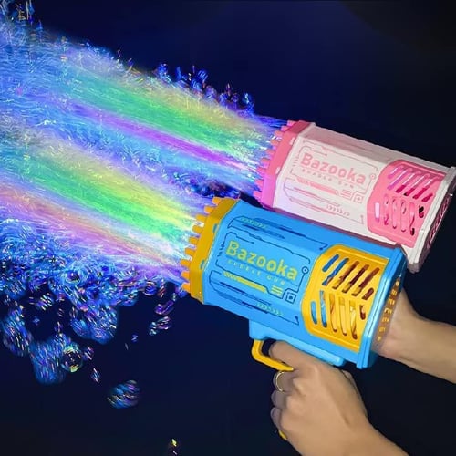 Bubble Gun Rocket 69 Holes Soap Bubbles Machine Gun Shape Automatic Blower  With Light Toys For Kids Pomperos Children Day Gift