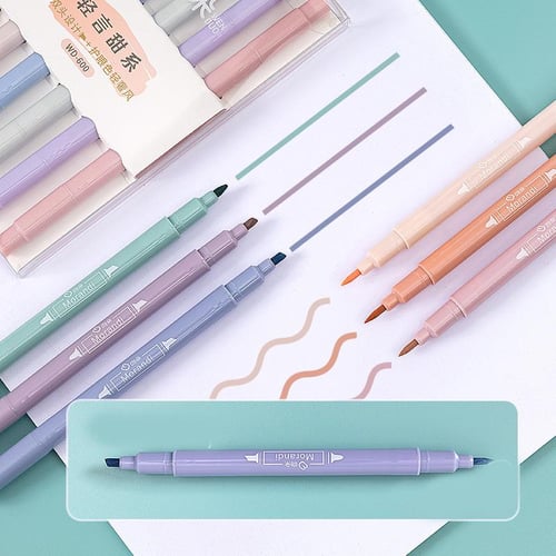 6Pcs/Set Double Head Fluorescent Highlighter Pen Markers Pastel Drawing Pen  for Student School Office Supplies Cute Stationery