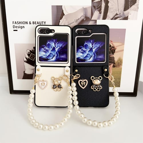 Galaxy Z Flip 5 Case With Pearl Strap, Cute Z Flip 5 Case With