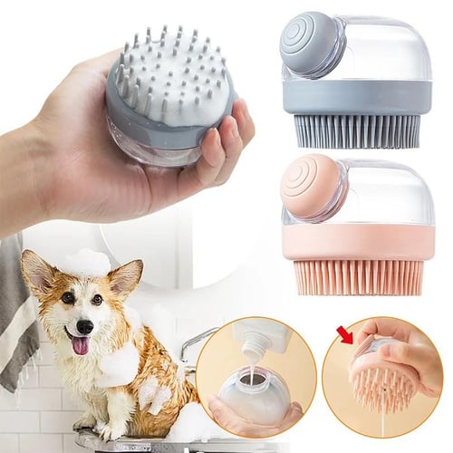 Pet Dog Cat Soft Massage Bath Brush Scrubber Shampoo Silicone Dispenser  Shower