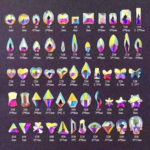 100Pcs/Lot Multi-Shapes Nail Rhinestones Shiny Glass Diamond Nail Crystals  Colorful Nail Gems Rhinestones for