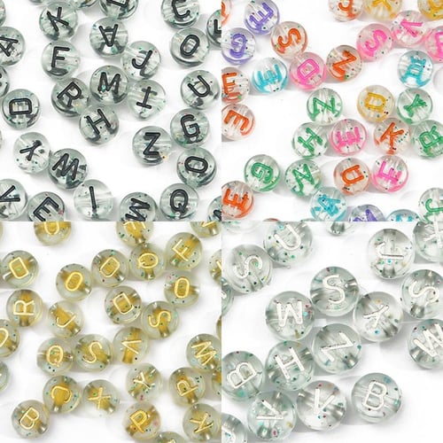100pcs Gold Letter Beads Alphabet Acrylic Round Beads For Women Children  DIY Bracelet Necklace Findings 4*7mm
