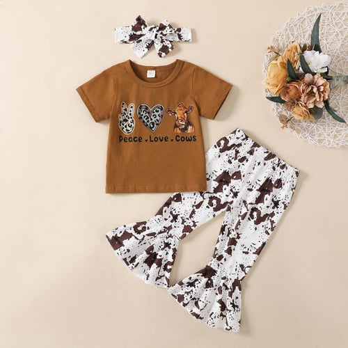Baby Girl Name Brand Clothes Baby Girl Outfits with Matching Headbands  Toddler Girls Long Sleeve Love Print Ribbed Tops Pants Headbands Outfits  3PCS