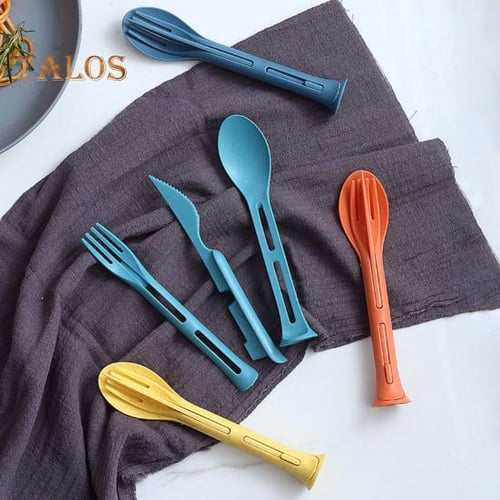 3pcs/Set 3 In 1 Japan Style Wheat Knife Fork Spoon Travel Portable