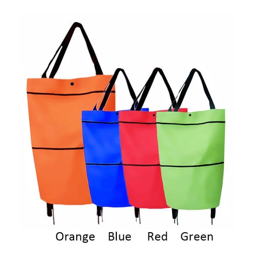 Foldable Shopping Bag with Wheels Collapsible Shopping Cart Shopping  Trolley Bag blue