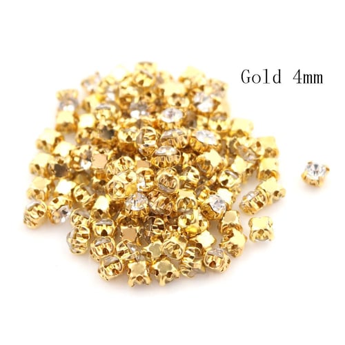 4 mm Gold Rhinestone Applique for Sewing and DIY Crafts, Crystal