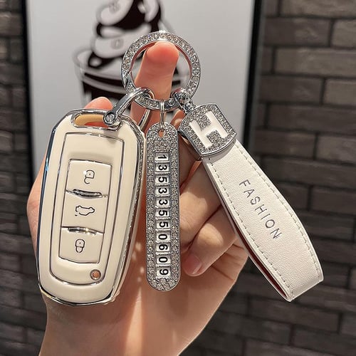 Leather Strap Keychain Remote Smart Key Tpu Car Key Case Cover for