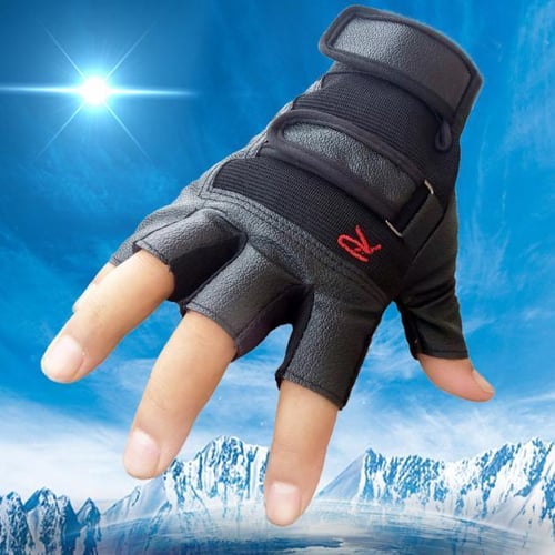 Men's Half Finger Genuine Leather Glove Outdoor Sports Nonslip Riding  Fingerless