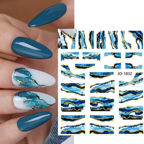 Cheap Blooming Ink Marble 3D Nail Sticker White Gold Foil Decal Abstract  Geometric Wavy Lines Image Graffiti Nail Art Slider