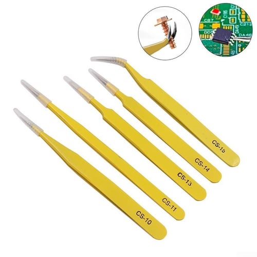 6PCS Precision Tweezers Set ESD Anti Static Stainless Steel Tweezers Repair  Tools for Electronics Repair Soldering Craft