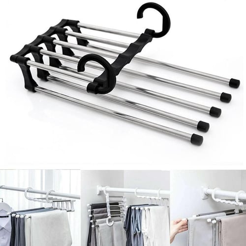 Trouser Hanger Space Saving 5 in 1 Non-Slip Multifunctional Pants Rack Stainless Steel Pants Hangers Multiple Layers Clothes Hanger Closet Wardrobe