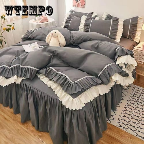 Luxury Satin Jacquard 4 Pieces Bedding Sets King Queen Twin Size Quilt  Cover Bedclothes Pillowcases Detachable Thick Bed Skirt – the best products  in the Joom Geek online store