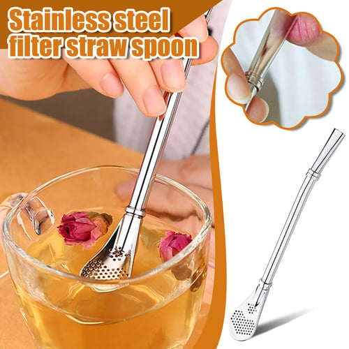 Spoon Straws 7 Pcs Reusable Cocktail Spoon Metal Stirrers 2 in 1