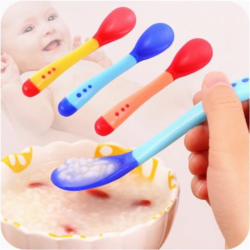 Baby Soft Silicone Spoon with Storage Box Candy Color Temperature