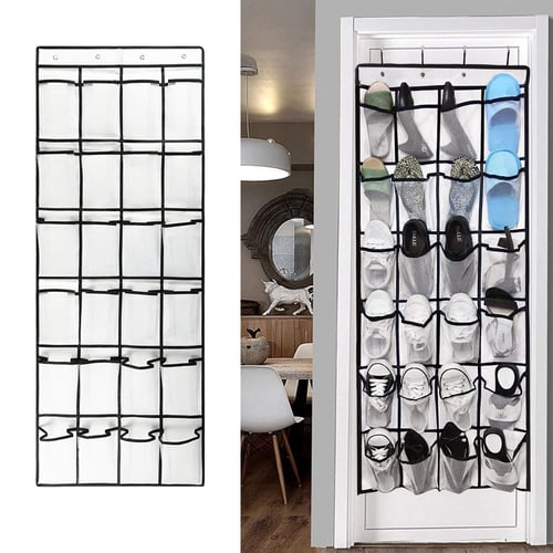 24 Section Hanging Shoe Shelves Closet Organizer, Gray