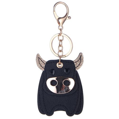 Fashion French Bulldog Keychain Bag Pendant Leather Car Keychain Couple Key  Holder Chain Ring Cute Dog Trinket Animal Keyfob