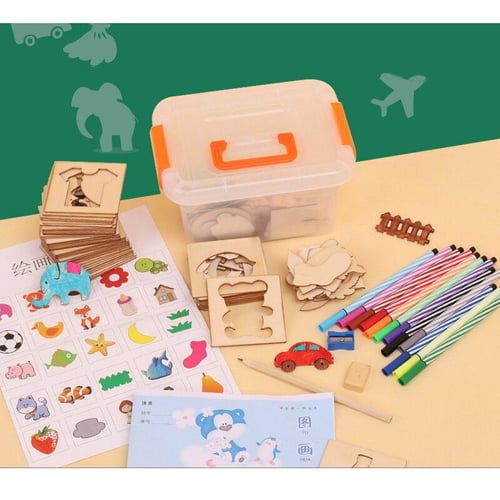 100Pcs Kids Wooden Drawing Stencils Kit Drawing Board Toys Coloring Puzzle Arts  Crafts Set Box Educational Toys for Children - Realistic Reborn Dolls for  Sale