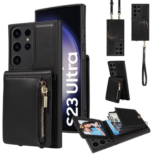 For Samsung S24 S23 S22 Ultra S21 Plus Leather Card Wallet Pocket Crossbody  Lanyard Case With Strap Cord Zipper Side Back Cover - buy For Samsung S24  S23 S22 Ultra S21 Plus