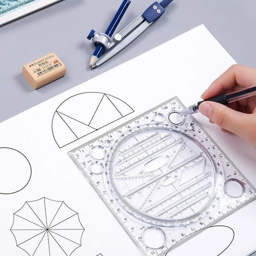 4 Pack Multifunctional Geometric Ruler, Mathematics Measuring Tool Draft  Rulers Set, Rotatable Circular Drawing Template Ruler for Student Studying