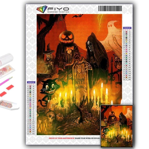 Diamond Painting Halloween Pumpkin And Witch Castle Embroidery