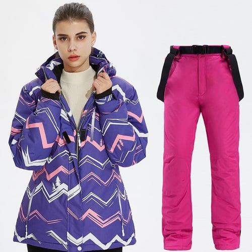 Pink Camouflage Ski Suit Women Winter Windproof Snowboard Jacket