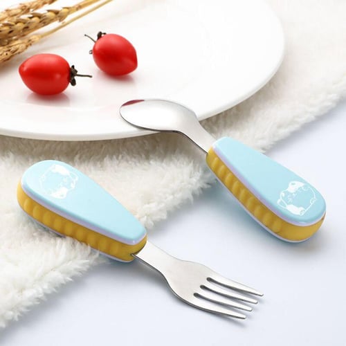 3Pcs/Set Baby Feeding Spoon Kawaii Cutlery Cartoon Fork Knife Spoon Set  Kids Stainless Steel Tableware Utensils