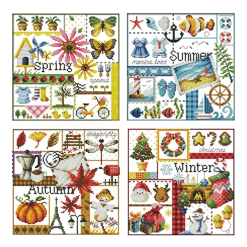 14CT Stamped Cross Stitch Kits DIY Four Seasons Printed Needlework Decor -  buy 14CT Stamped Cross Stitch Kits DIY Four Seasons Printed Needlework  Decor: prices, reviews