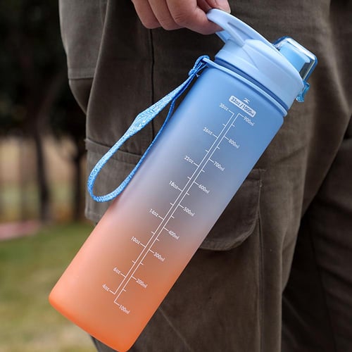 Summer Large Capacity Gradient Frosted Plastic Sport Water Bottle With Flip  Lid, Portable Space Cup For Students, 1pc