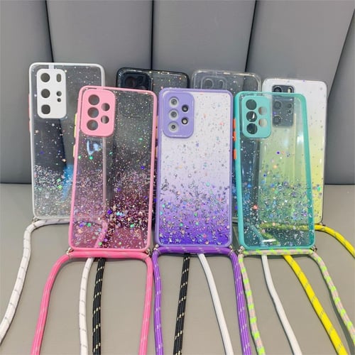 Cheap Crossbody Necklace Strap Lanyard Phone Case For Samsung Galaxy S22  S21 Plus Note 20 Ultra S20 FE A73 A53 A12 A32 A42 A22 A33 A13 Love Heart  Soft Cover