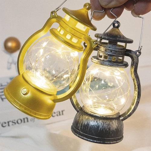 LED Outdoor Retro Portable Lamp Camping Lantern Kerosene Dynamic Flame  Light Battery Powered Tent Lights Garden Decoration Lamps