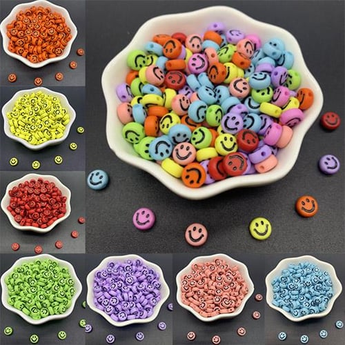 Face Beads - 7mm Tiny Mixed Expression Happy Face Smile Emoji Bead