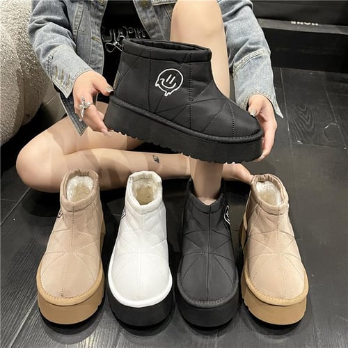 Women's Slippers Platform Mini Boots For Women Suede Leather Indoor/Outdoor  Anti-Slip Slipper Comfy Fur Fleece Lined Sneakers Short Ankle Boot 