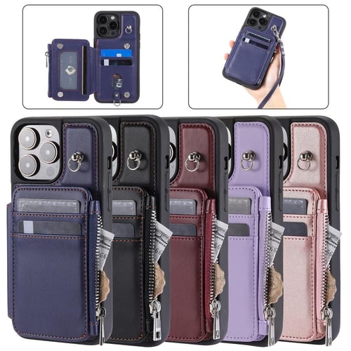 For iPhone 15 14 13 12 11 Pro Max Leather Wallet Card Holder Zipper Case  Cover