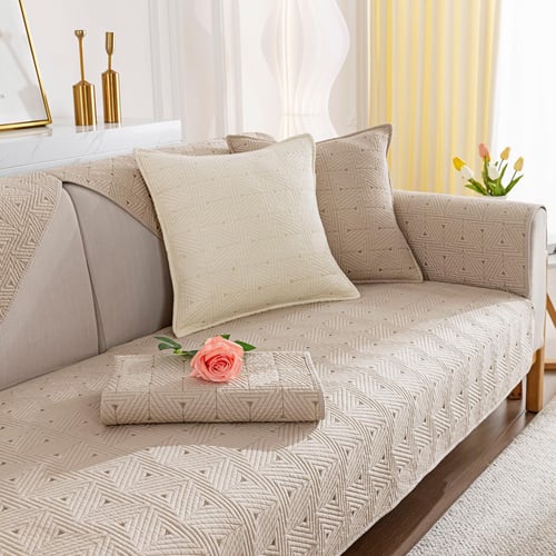 Non-slip Sofa Towel Couch Cushion L Shaped Couch Mat Seat Pad Modern Home  Washable Sofa Cover for Living Room(Beige,90x160cm)