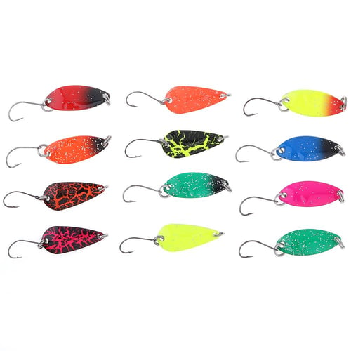 12pcs Colorful Metal Spoon Lure Spinner Bait Hard Sequins Fishing Tackle  Box for Trout Bass - buy 12pcs Colorful Metal Spoon Lure Spinner Bait Hard