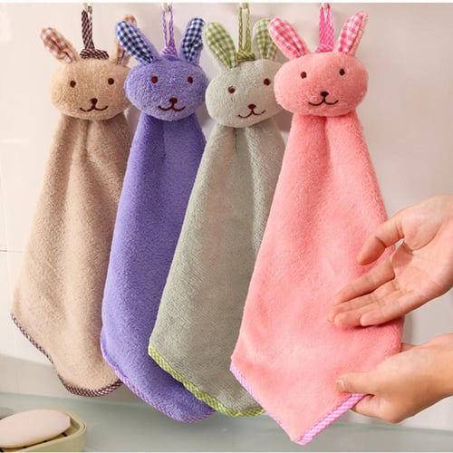 Pink Cute Hand Towel with Hanging Loop- Ultra Thick Children Bathroom Hand  Towel Cartoon Microfiber Absorbent Hand Towels for Kitchen