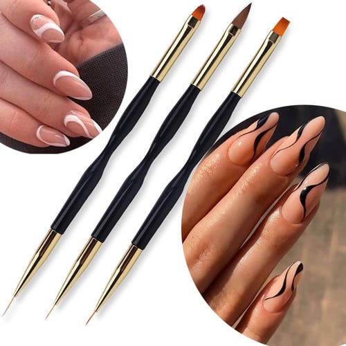 3Pcs French Stripe Nail Art Liner Brush Set Tips Ultra-thin Line Drawing  Pen Dual End UV Gel Painting Brushes Manicure Tools